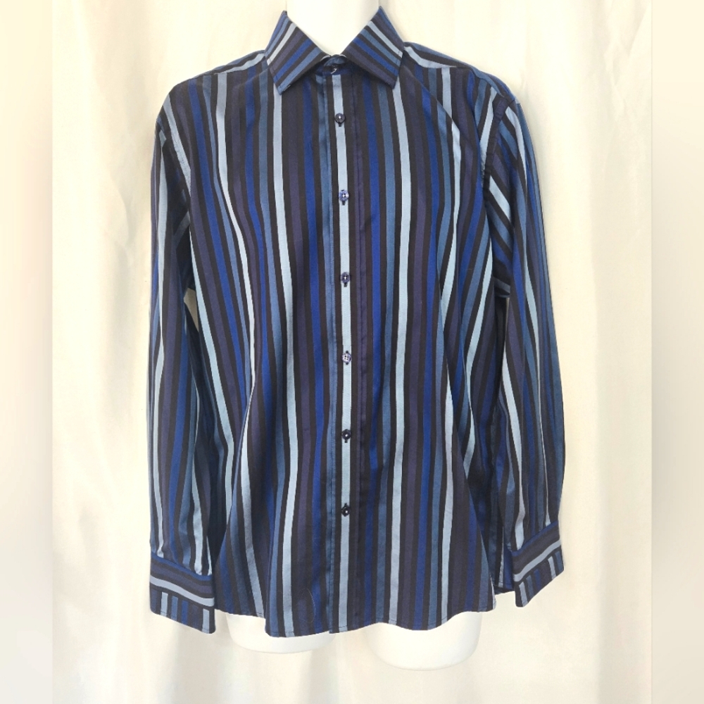 Zagiri 2 tone Blue/Black Stripes Fall Office. Size M